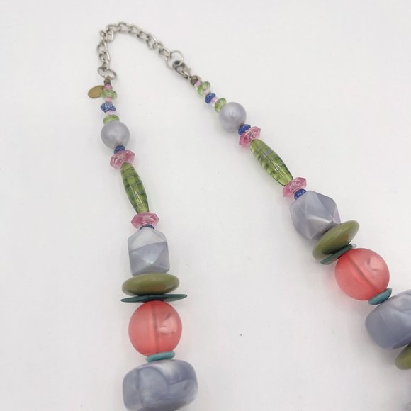Teresa Goodall Beaded Signed Chunky Soft Colors Necklace Medium - Picture 3 of 5
